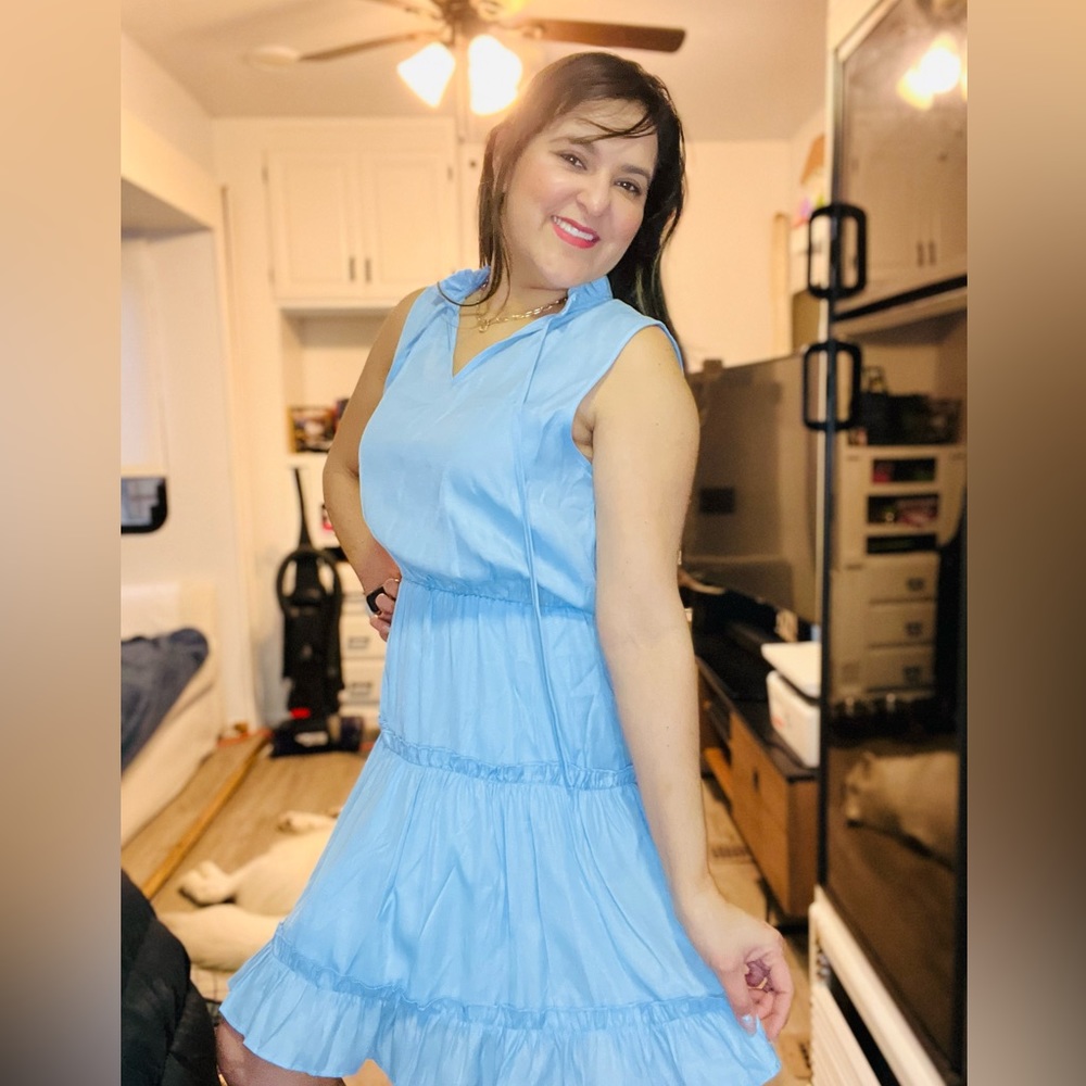 Blue fluffy dress, super light.